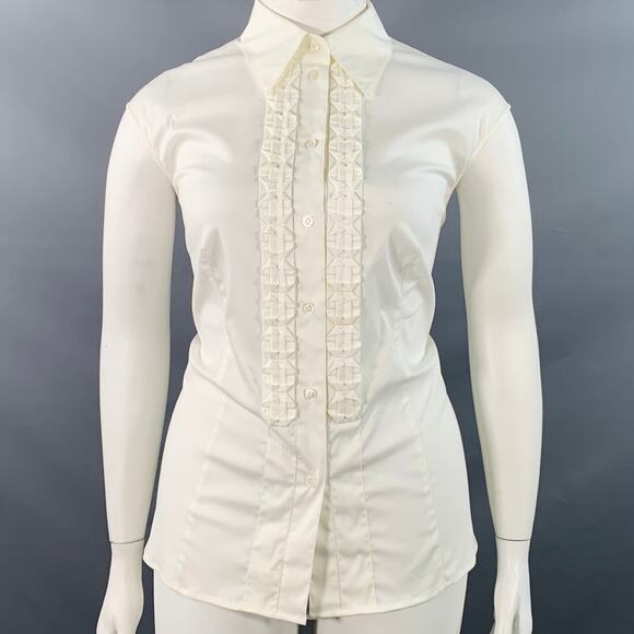 ESCADA Size XL Cream Cotton Blend Pleated Sleeveless Shirt - Picture 1 of 9